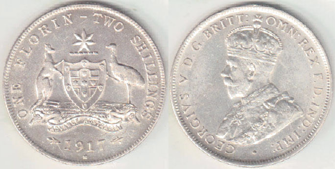 1917 Australia silver Florin (aEF) A004360
